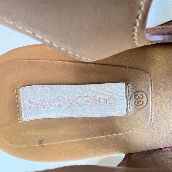 See by Chloe Liana Brown Suede Gold Platform Lace Up Sandals - Picture 8 of 8